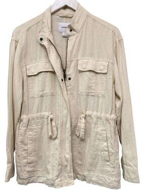 Old Navy Utility Zip Jacket Small Cream Linen Blend Womens Casual NWT